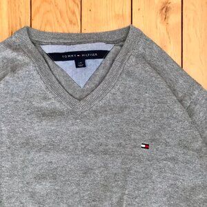 Tommy Hilfiger 100% Cotton Sweater Men Large V-Neck Light Gray